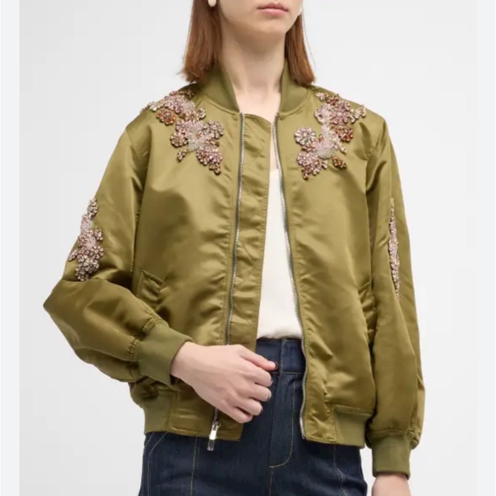 Cinq A Sept Talulla Diamond Daisies Embellished Bomber Jacket